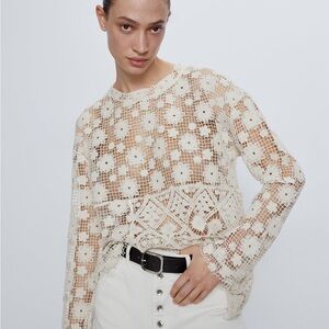 Zara Cream Floral Crochet Top
